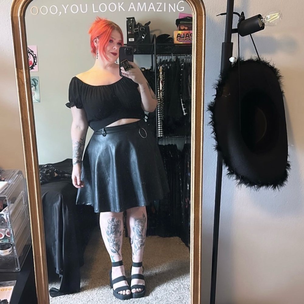 Plus Faux Leather Skirt Black 2X
